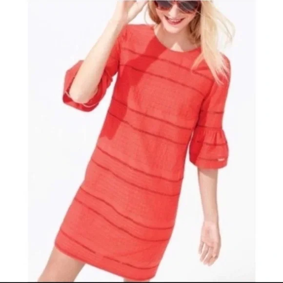 J.Crew Flutter Sleeve Eyelet Shift Dress Orange Red Women’s Size 2 - Picture 2 of 12